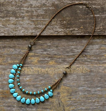 Stone Teardrop Beaded Turquoise Agate Boho Layered Chakra Necklace-Your Soul Place